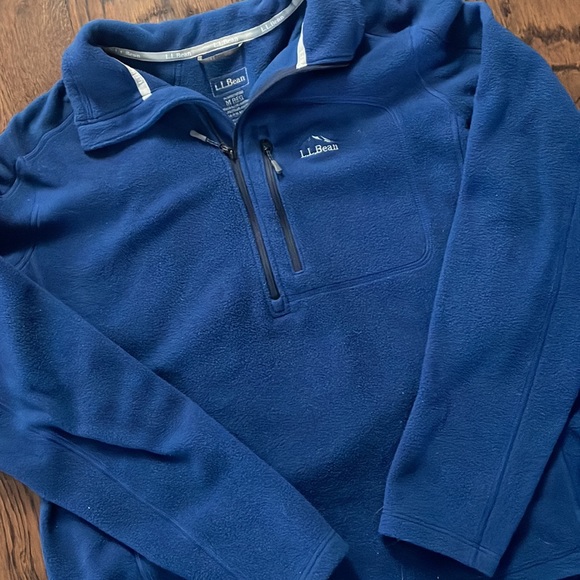 L.L. bean Men’s fleece blue Med 3/4 zip pullover white sewn emblem like new feel - Picture 4 of 6